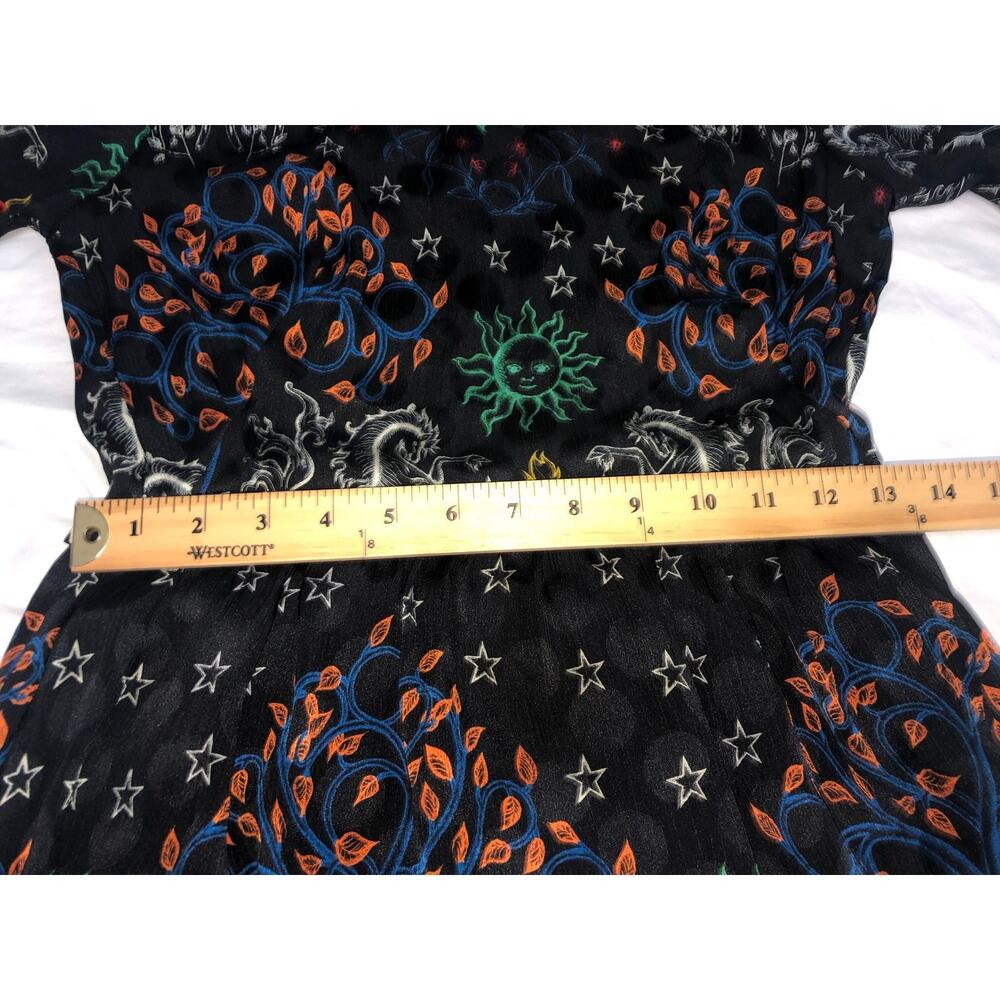 Sandro Paris Celestial Zodiac Ruffled Trim Grassette Midi Dress Black Size XS - Picture 9 of 14